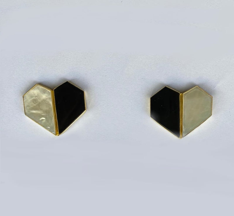 Twin - 22K Gold Plated Mother of Pearl Studs Heart Earrings