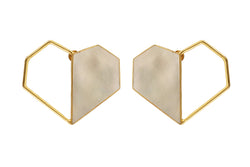 Twin - 22K Gold Plated Mother of Pearl Studs Heart Earrings