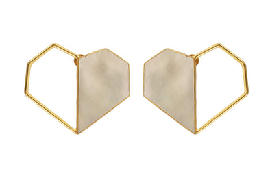 Twin - 22K Gold Plated Mother of Pearl Studs Heart Earrings