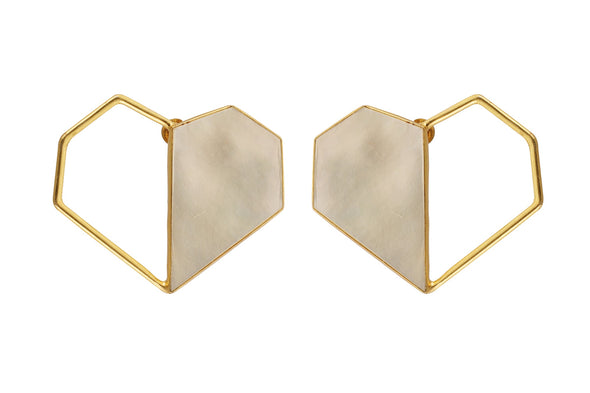 Twin - 22K Gold Plated Mother of Pearl Studs Heart Earrings