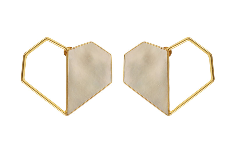 Twin - 22K Gold Plated Mother of Pearl Studs Heart Earrings