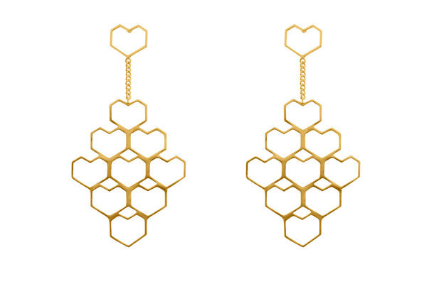 Troop - 22K Gold Plated Heart Dangler Earrings
