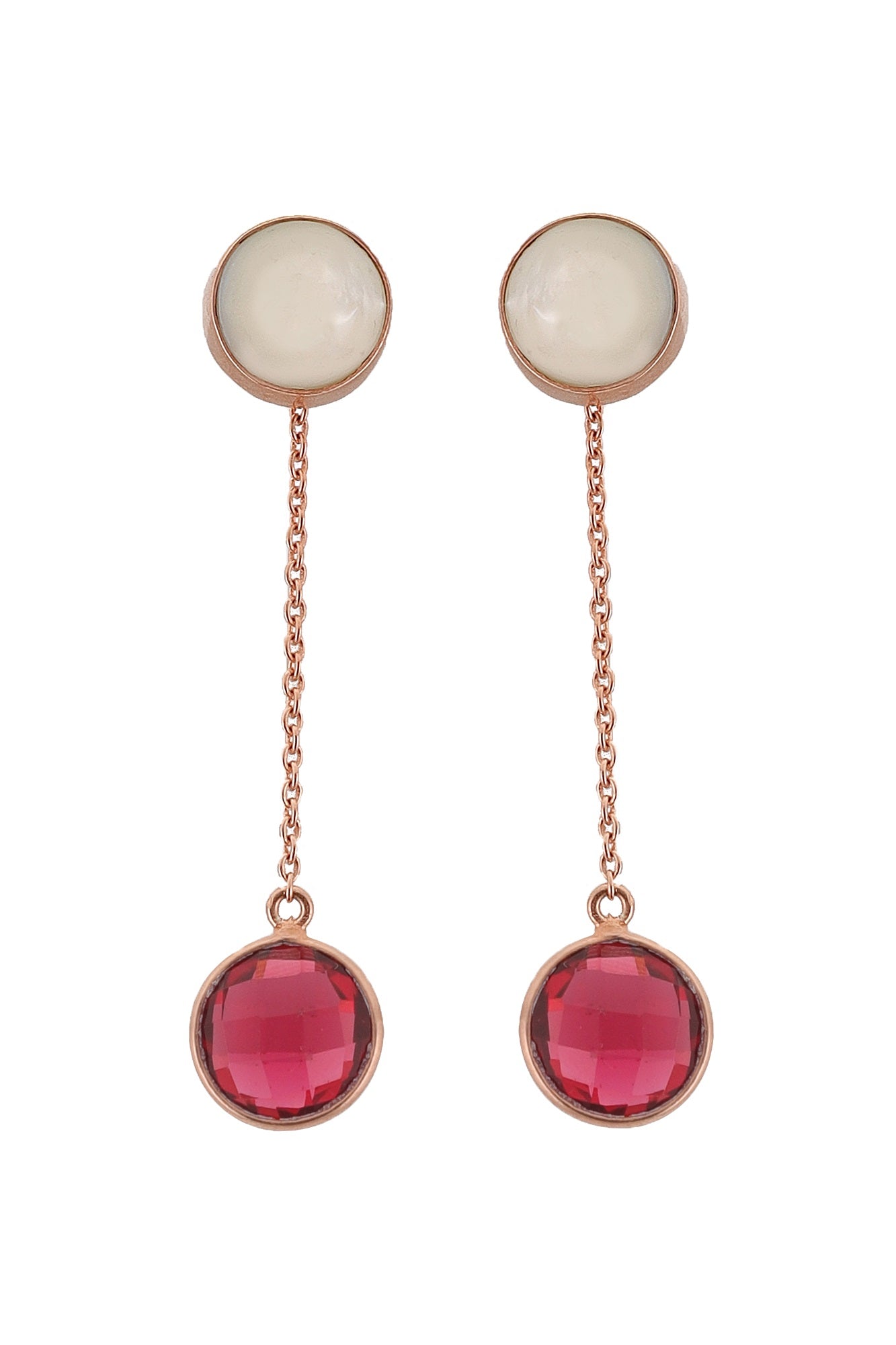 Sway - 22K Rose Gold Plated White Mother of Pearl Pink Semi Precious Stone Dangler Earrings Main image