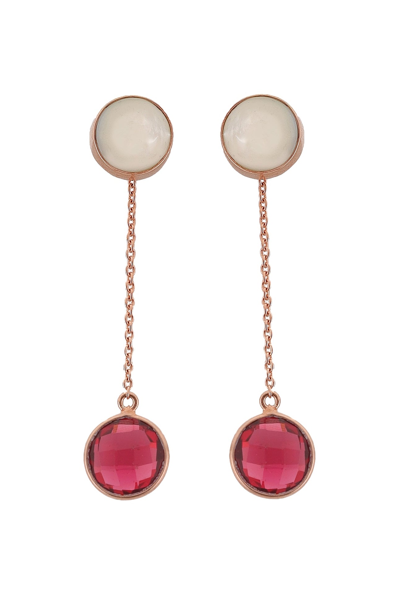 Sway - 22K Rose Gold Plated White Mother of Pearl Pink Semi Precious Stone Dangler Earrings
