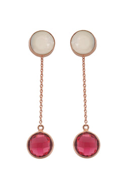 Sway - 22K Rose Gold Plated White Mother of Pearl Pink Semi Precious Stone Dangler Earrings