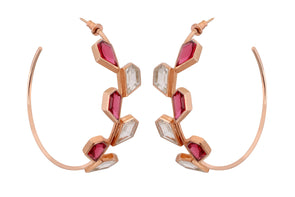 Galah - 22K Rose Gold Plated Pink Semi Precious Rock Crystal Hoops Earrings