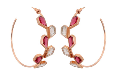 Galah - 22K Rose Gold Plated Pink Semi Precious Rock Crystal Hoops Earrings