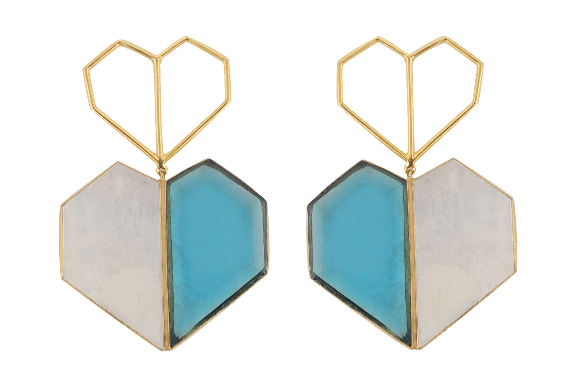 Shraddha Kapoor in Chrome - 22K Gold Plated Blue Semi Precious Stone White Mother of Pearl Heart Dangler Earrings Secondary image