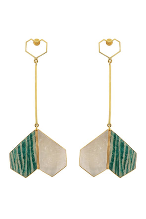 Coalesce - 22K Gold Plating Mother of Pearl Amazonite Dangler Earrings