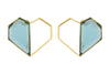 Twin - 22K Gold Plated Blue Semi Precious Stone Studs Heart Earrings