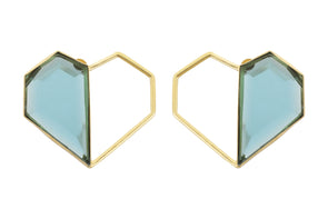 Twin - 22K Gold Plated Blue Semi Precious Stone Studs Heart Earrings