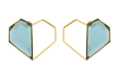 Twin - 22K Gold Plated Blue Semi Precious Stone Studs Heart Earrings