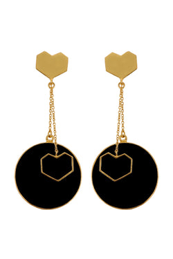 Drift - 22K Gold Plated Black Onyx Heart Dangler Earrings