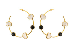 Array - 22K Gold Plated White Mother of Pearl And Black Onyx Heart Hoops Earrings