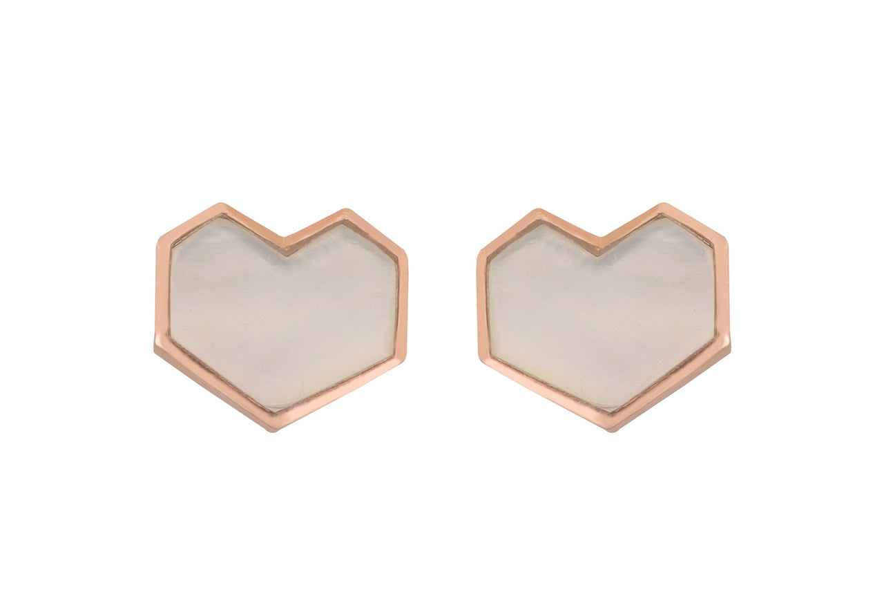Regina Cassandra in Hearty - 22K Rose Gold Plated Mother of Pearl Studs Heart Earrings