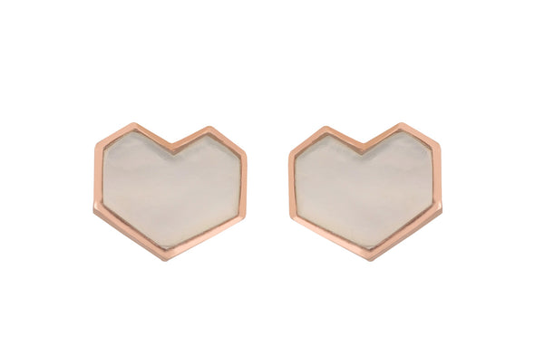 Regina Cassandra in Hearty - 22K Rose Gold Plated Mother of Pearl Studs Heart Earrings