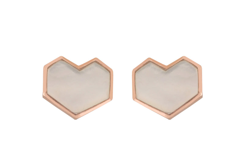 Hearty - 22K Rose Gold Plated Mother of Pearl Studs Heart Earrings