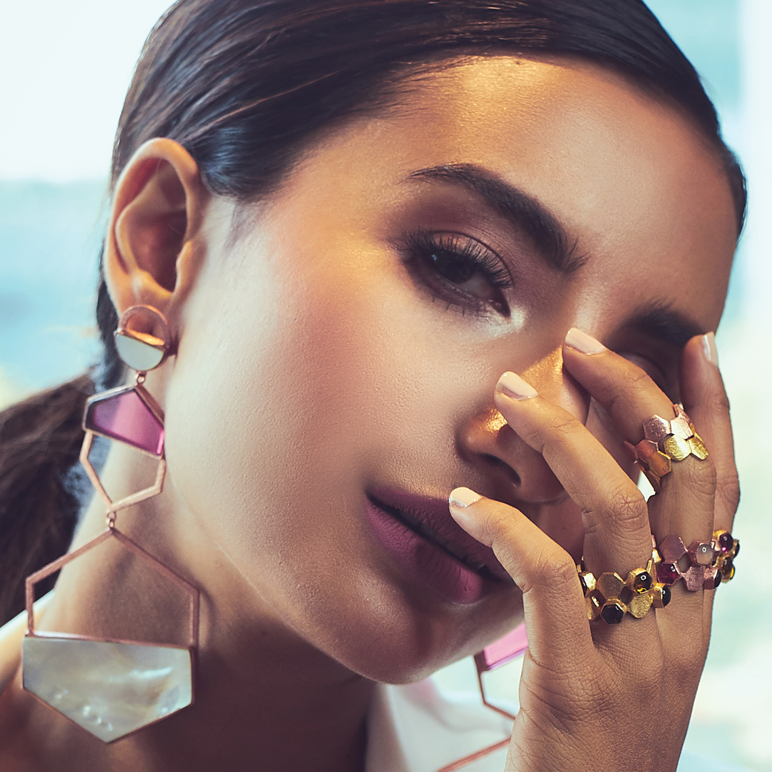 Varnika Arora Patralekha ring featuring a delicate HumbleBee design in gold-tone metal. Main image